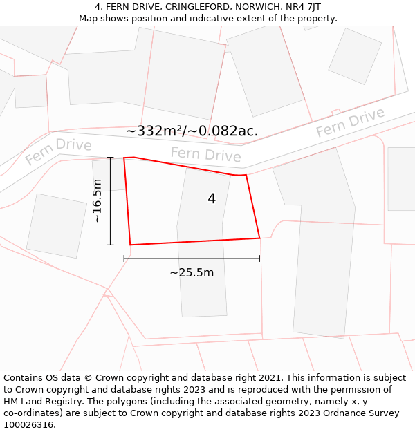 4, FERN DRIVE, CRINGLEFORD, NORWICH, NR4 7JT: Plot and title map