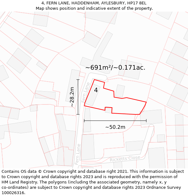 4, FERN LANE, HADDENHAM, AYLESBURY, HP17 8EL: Plot and title map