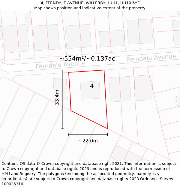4, FERNDALE AVENUE, WILLERBY, HULL, HU10 6AF: Plot and title map