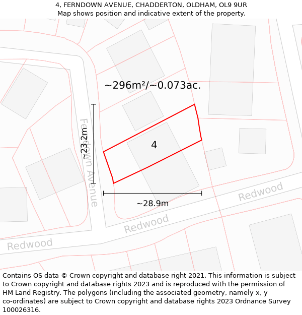 4, FERNDOWN AVENUE, CHADDERTON, OLDHAM, OL9 9UR: Plot and title map