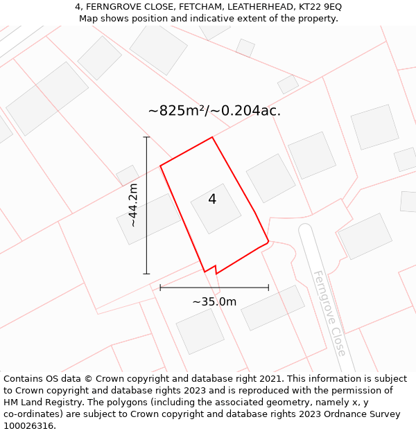 4, FERNGROVE CLOSE, FETCHAM, LEATHERHEAD, KT22 9EQ: Plot and title map