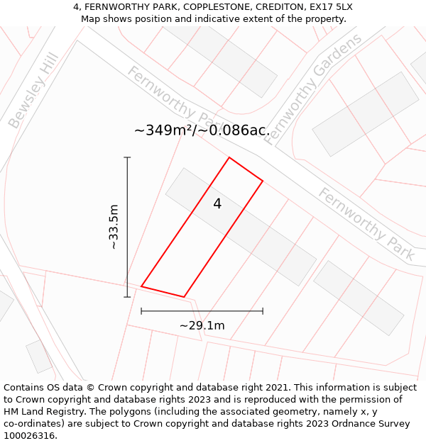 4, FERNWORTHY PARK, COPPLESTONE, CREDITON, EX17 5LX: Plot and title map