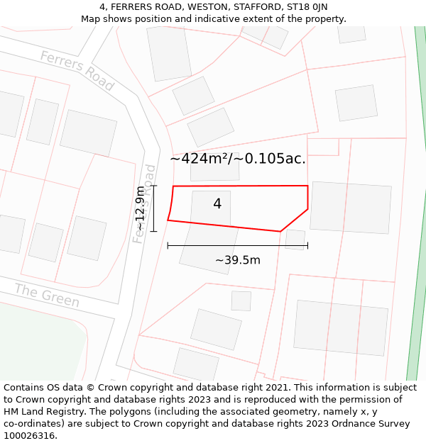 4, FERRERS ROAD, WESTON, STAFFORD, ST18 0JN: Plot and title map