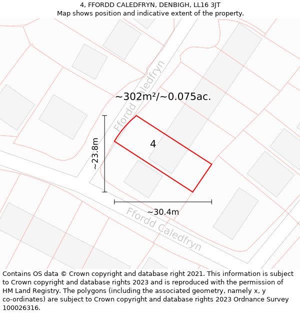 4, FFORDD CALEDFRYN, DENBIGH, LL16 3JT: Plot and title map