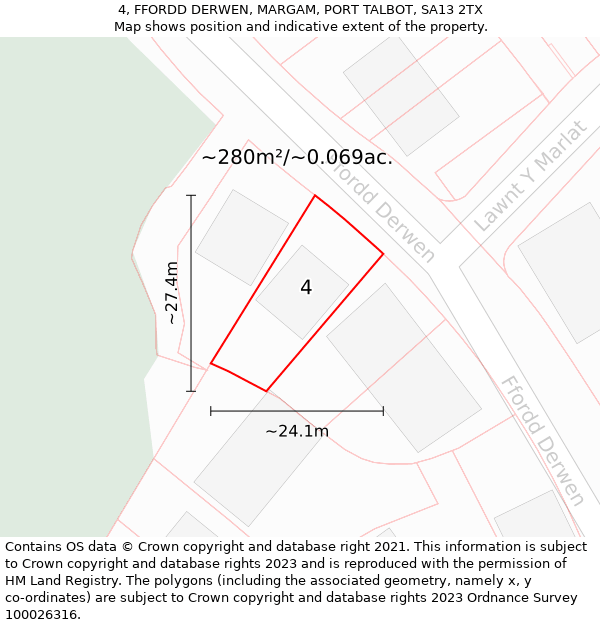 4, FFORDD DERWEN, MARGAM, PORT TALBOT, SA13 2TX: Plot and title map