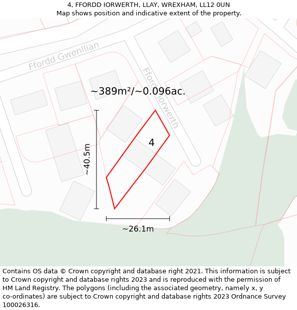 4, FFORDD IORWERTH, LLAY, WREXHAM, LL12 0UN: Plot and title map