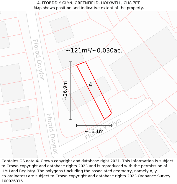 4, FFORDD Y GLYN, GREENFIELD, HOLYWELL, CH8 7PT: Plot and title map