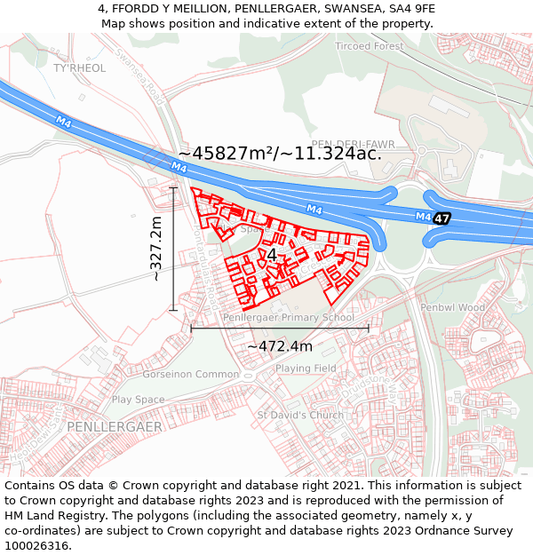 4, FFORDD Y MEILLION, PENLLERGAER, SWANSEA, SA4 9FE: Plot and title map