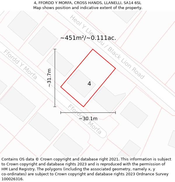 4, FFORDD Y MORFA, CROSS HANDS, LLANELLI, SA14 6SL: Plot and title map