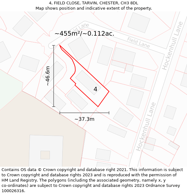 4, FIELD CLOSE, TARVIN, CHESTER, CH3 8DL: Plot and title map