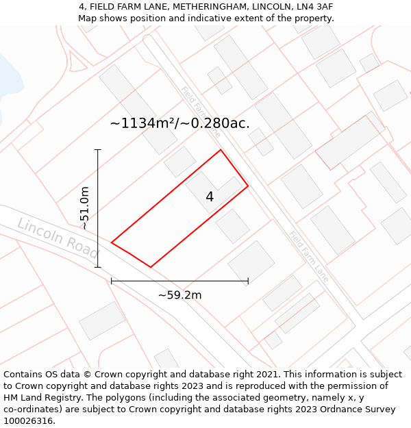 4, FIELD FARM LANE, METHERINGHAM, LINCOLN, LN4 3AF: Plot and title map
