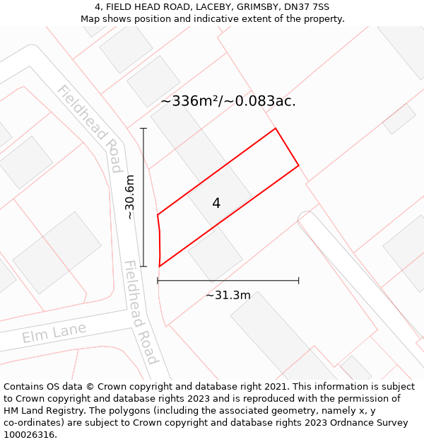 4, FIELD HEAD ROAD, LACEBY, GRIMSBY, DN37 7SS: Plot and title map