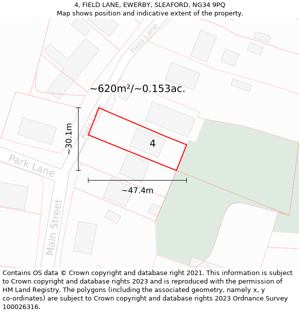 4, FIELD LANE, EWERBY, SLEAFORD, NG34 9PQ: Plot and title map