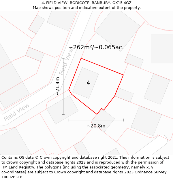 4, FIELD VIEW, BODICOTE, BANBURY, OX15 4GZ: Plot and title map