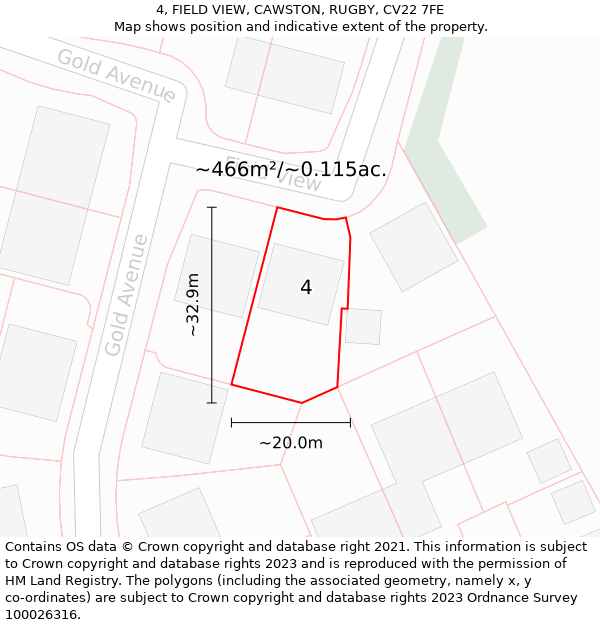 4, FIELD VIEW, CAWSTON, RUGBY, CV22 7FE: Plot and title map