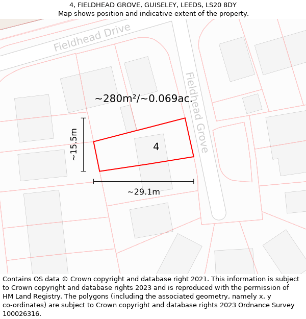 4, FIELDHEAD GROVE, GUISELEY, LEEDS, LS20 8DY: Plot and title map