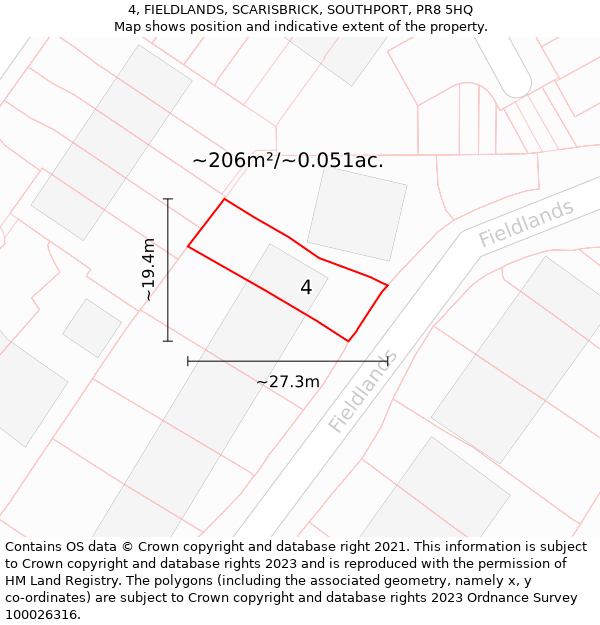 4, FIELDLANDS, SCARISBRICK, SOUTHPORT, PR8 5HQ: Plot and title map