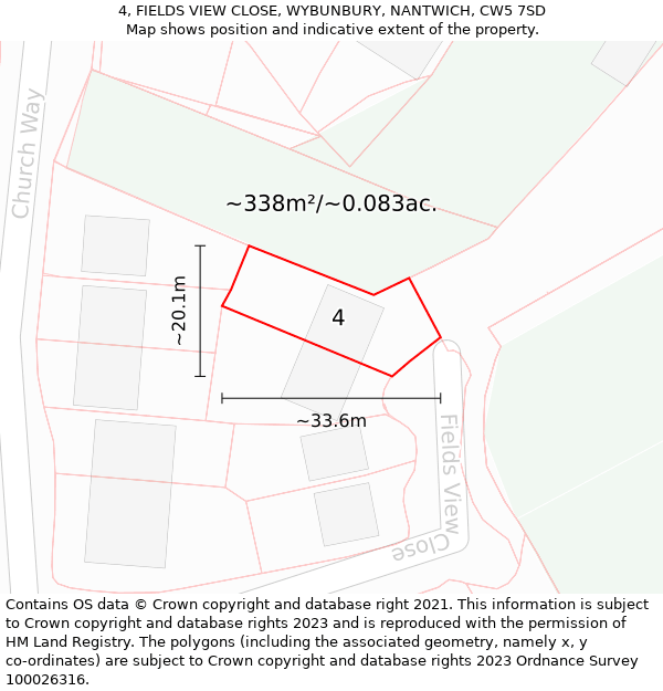 4, FIELDS VIEW CLOSE, WYBUNBURY, NANTWICH, CW5 7SD: Plot and title map