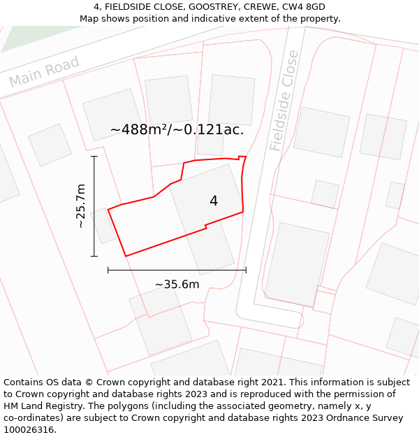 4, FIELDSIDE CLOSE, GOOSTREY, CREWE, CW4 8GD: Plot and title map