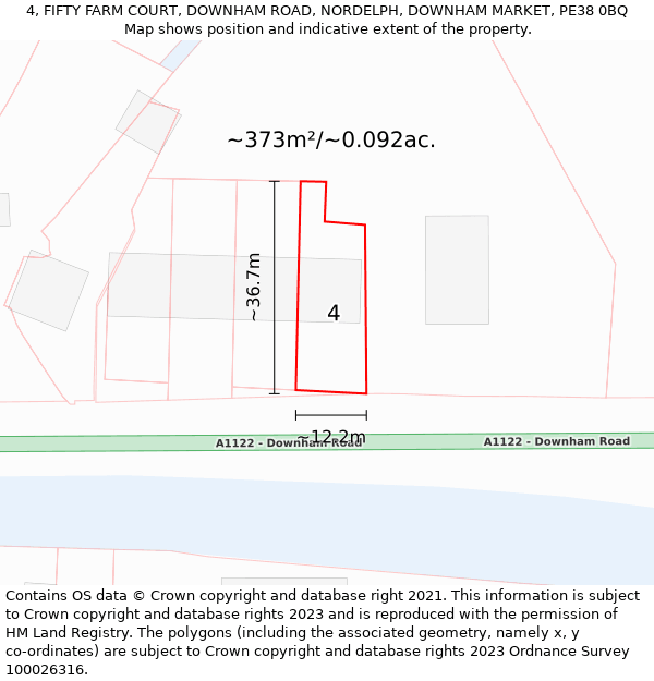 4, FIFTY FARM COURT, DOWNHAM ROAD, NORDELPH, DOWNHAM MARKET, PE38 0BQ: Plot and title map