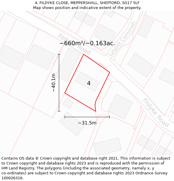 4, FILDYKE CLOSE, MEPPERSHALL, SHEFFORD, SG17 5LF: Plot and title map