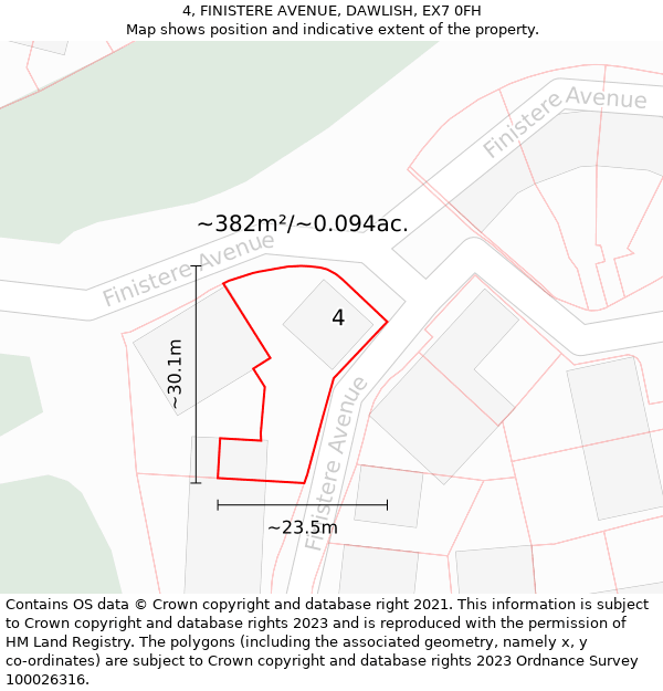 4, FINISTERE AVENUE, DAWLISH, EX7 0FH: Plot and title map