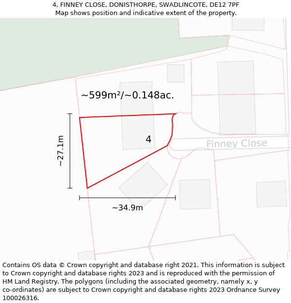 4, FINNEY CLOSE, DONISTHORPE, SWADLINCOTE, DE12 7PF: Plot and title map