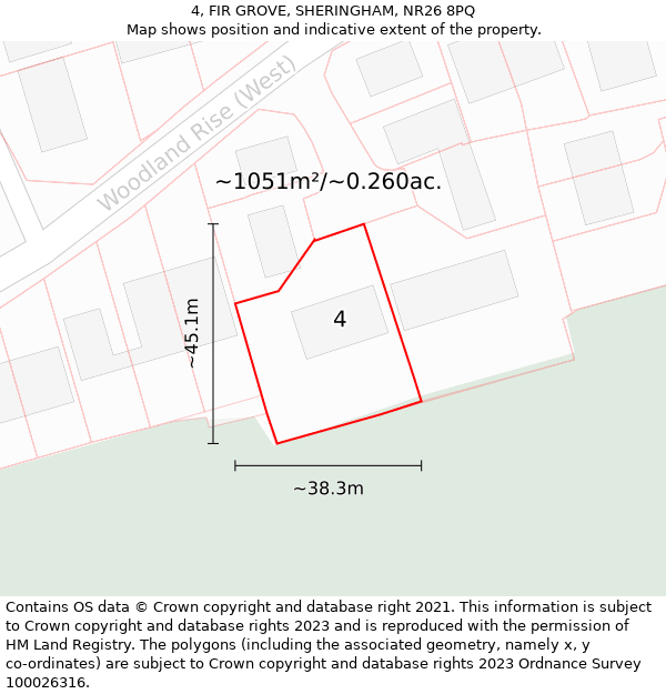 4, FIR GROVE, SHERINGHAM, NR26 8PQ: Plot and title map