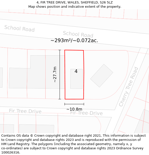 4, FIR TREE DRIVE, WALES, SHEFFIELD, S26 5LZ: Plot and title map