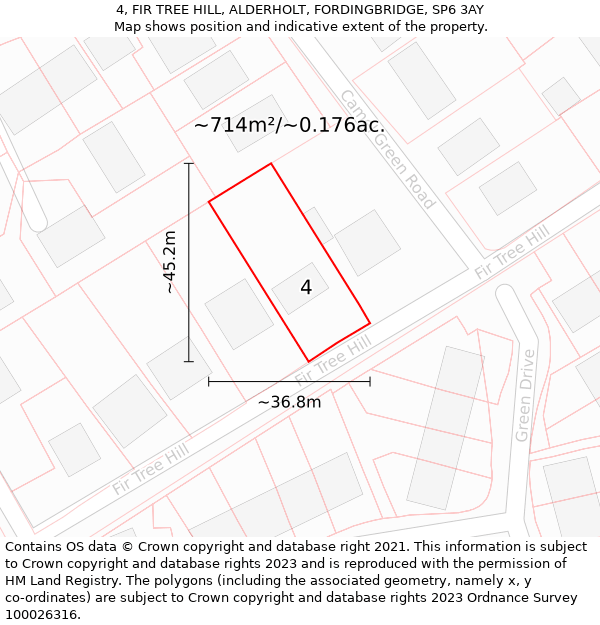 4, FIR TREE HILL, ALDERHOLT, FORDINGBRIDGE, SP6 3AY: Plot and title map