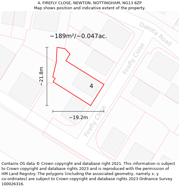 4, FIREFLY CLOSE, NEWTON, NOTTINGHAM, NG13 8ZP: Plot and title map