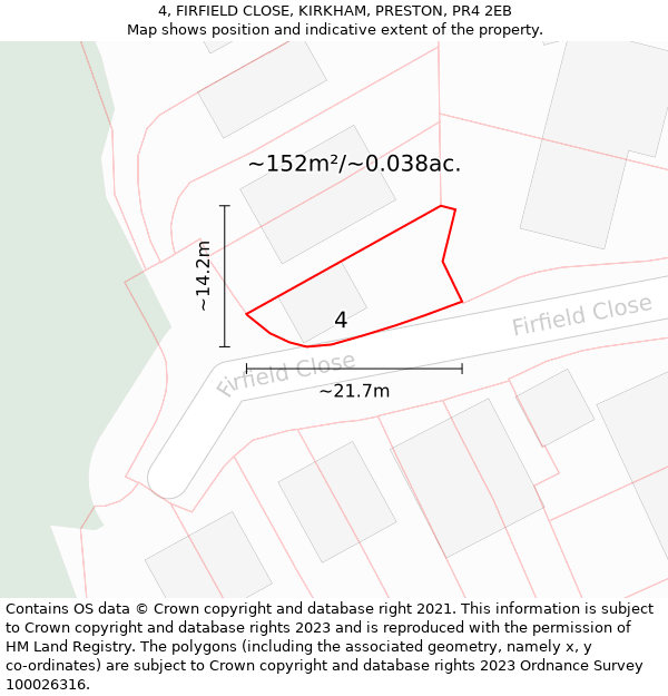 4, FIRFIELD CLOSE, KIRKHAM, PRESTON, PR4 2EB: Plot and title map