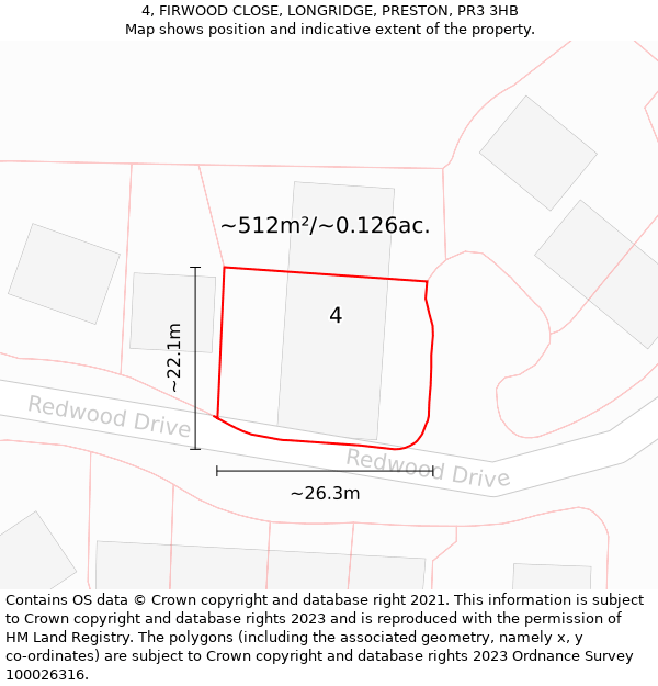 4, FIRWOOD CLOSE, LONGRIDGE, PRESTON, PR3 3HB: Plot and title map