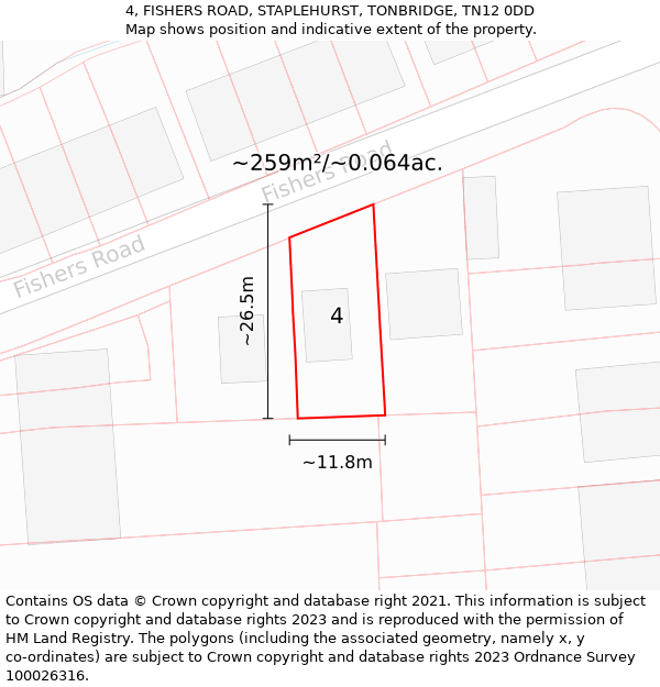 4, FISHERS ROAD, STAPLEHURST, TONBRIDGE, TN12 0DD: Plot and title map