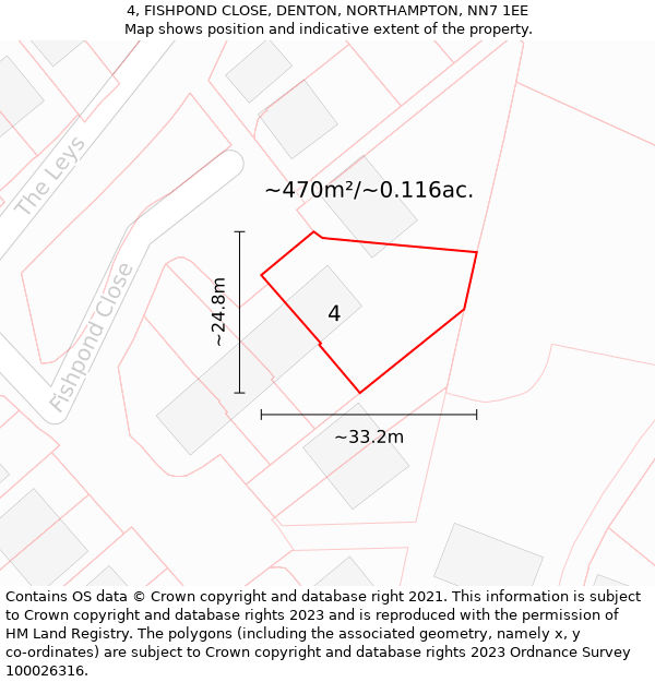 4, FISHPOND CLOSE, DENTON, NORTHAMPTON, NN7 1EE: Plot and title map