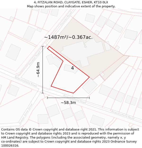 4, FITZALAN ROAD, CLAYGATE, ESHER, KT10 0LX: Plot and title map