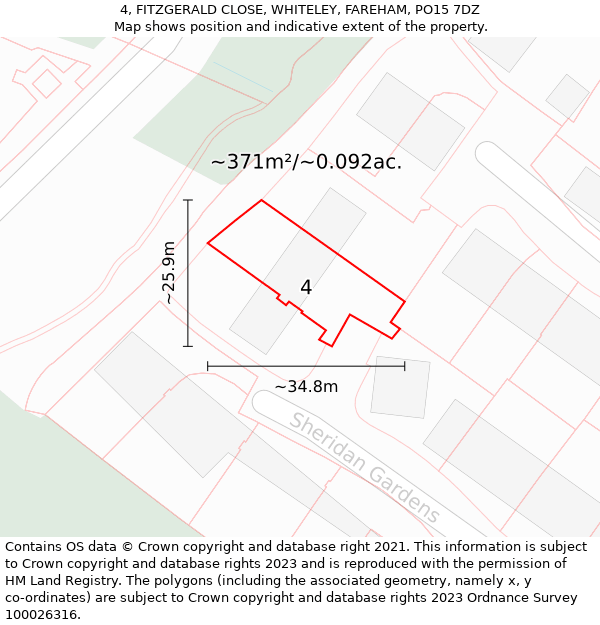 4, FITZGERALD CLOSE, WHITELEY, FAREHAM, PO15 7DZ: Plot and title map