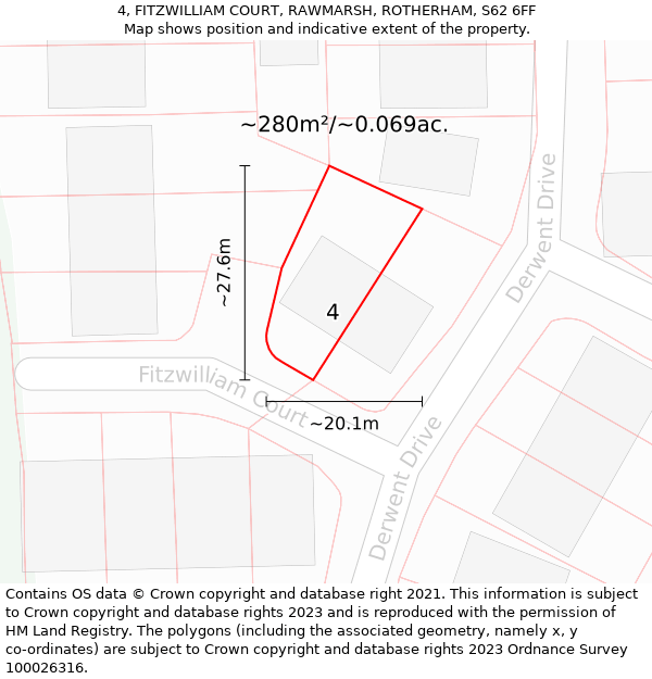 4, FITZWILLIAM COURT, RAWMARSH, ROTHERHAM, S62 6FF: Plot and title map