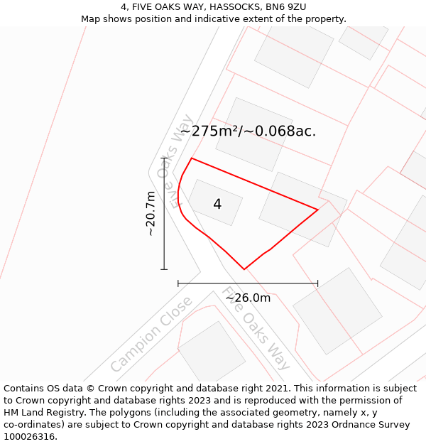 4, FIVE OAKS WAY, HASSOCKS, BN6 9ZU: Plot and title map