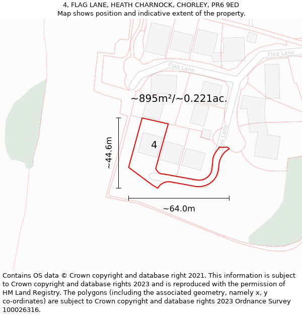 4, FLAG LANE, HEATH CHARNOCK, CHORLEY, PR6 9ED: Plot and title map