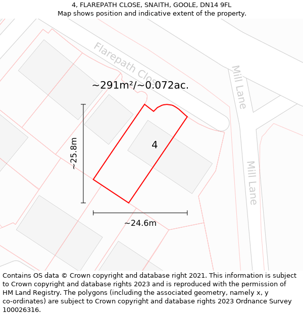 4, FLAREPATH CLOSE, SNAITH, GOOLE, DN14 9FL: Plot and title map