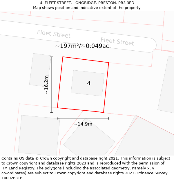 4, FLEET STREET, LONGRIDGE, PRESTON, PR3 3ED: Plot and title map