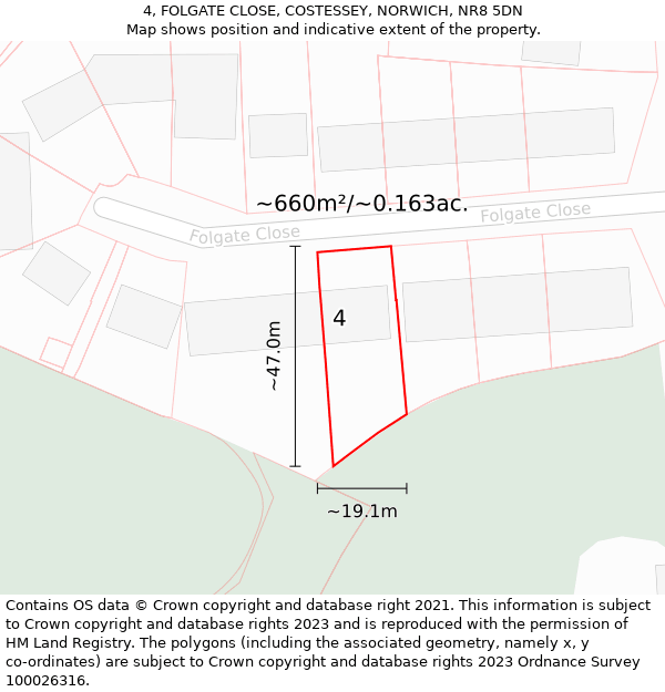 4, FOLGATE CLOSE, COSTESSEY, NORWICH, NR8 5DN: Plot and title map