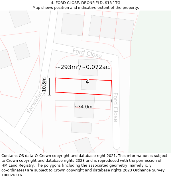 4, FORD CLOSE, DRONFIELD, S18 1TG: Plot and title map