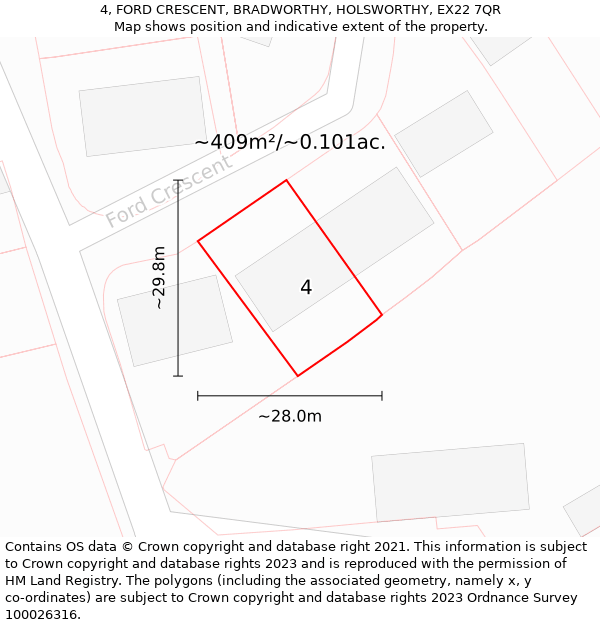 4, FORD CRESCENT, BRADWORTHY, HOLSWORTHY, EX22 7QR: Plot and title map