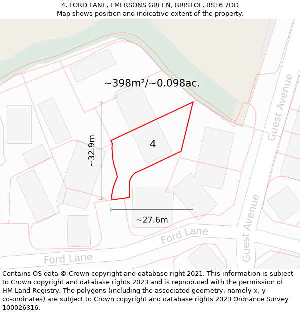 4, FORD LANE, EMERSONS GREEN, BRISTOL, BS16 7DD: Plot and title map