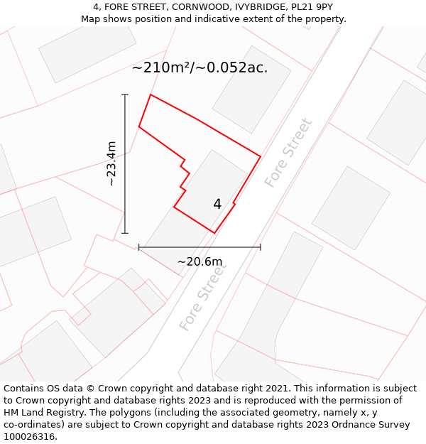 4, FORE STREET, CORNWOOD, IVYBRIDGE, PL21 9PY: Plot and title map