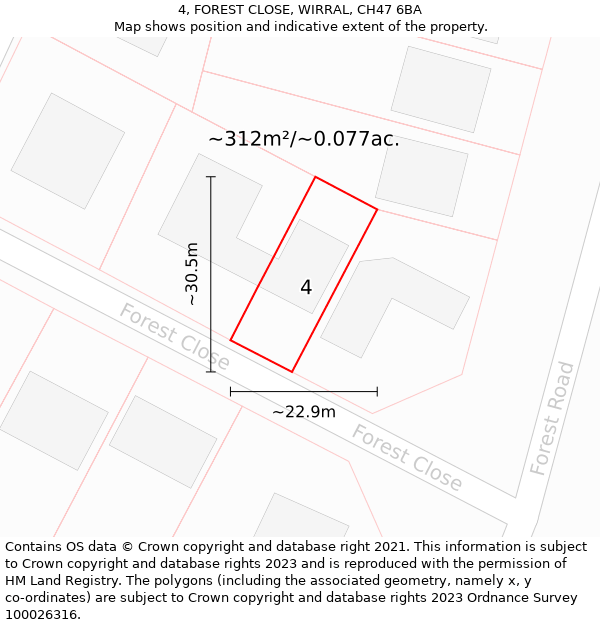 4, FOREST CLOSE, WIRRAL, CH47 6BA: Plot and title map