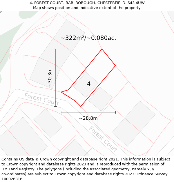 4, FOREST COURT, BARLBOROUGH, CHESTERFIELD, S43 4UW: Plot and title map