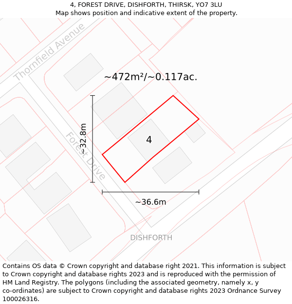 4, FOREST DRIVE, DISHFORTH, THIRSK, YO7 3LU: Plot and title map